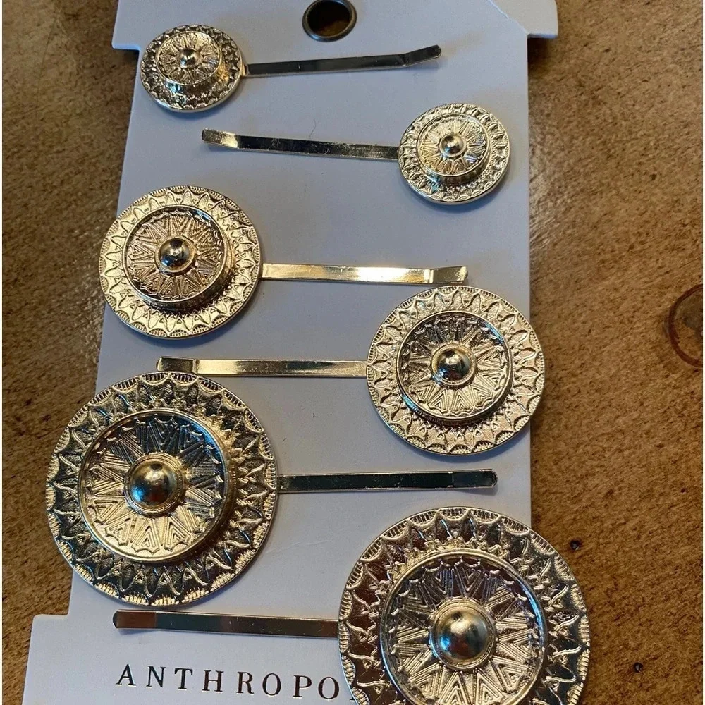 Anthropologie Gold Coin Medallion Hair Clips